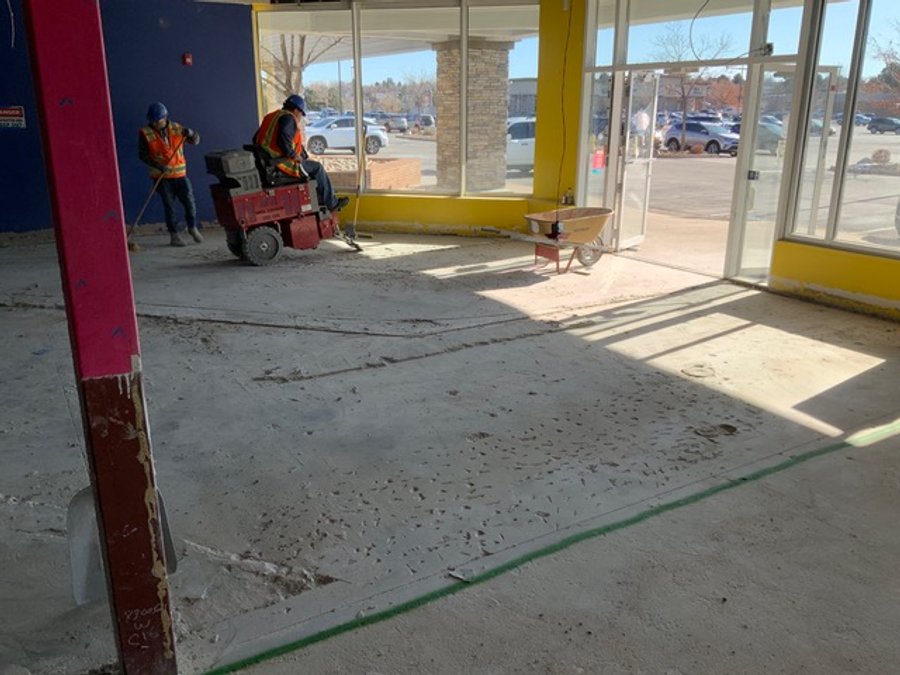 Retail storefront floor demo and grinding